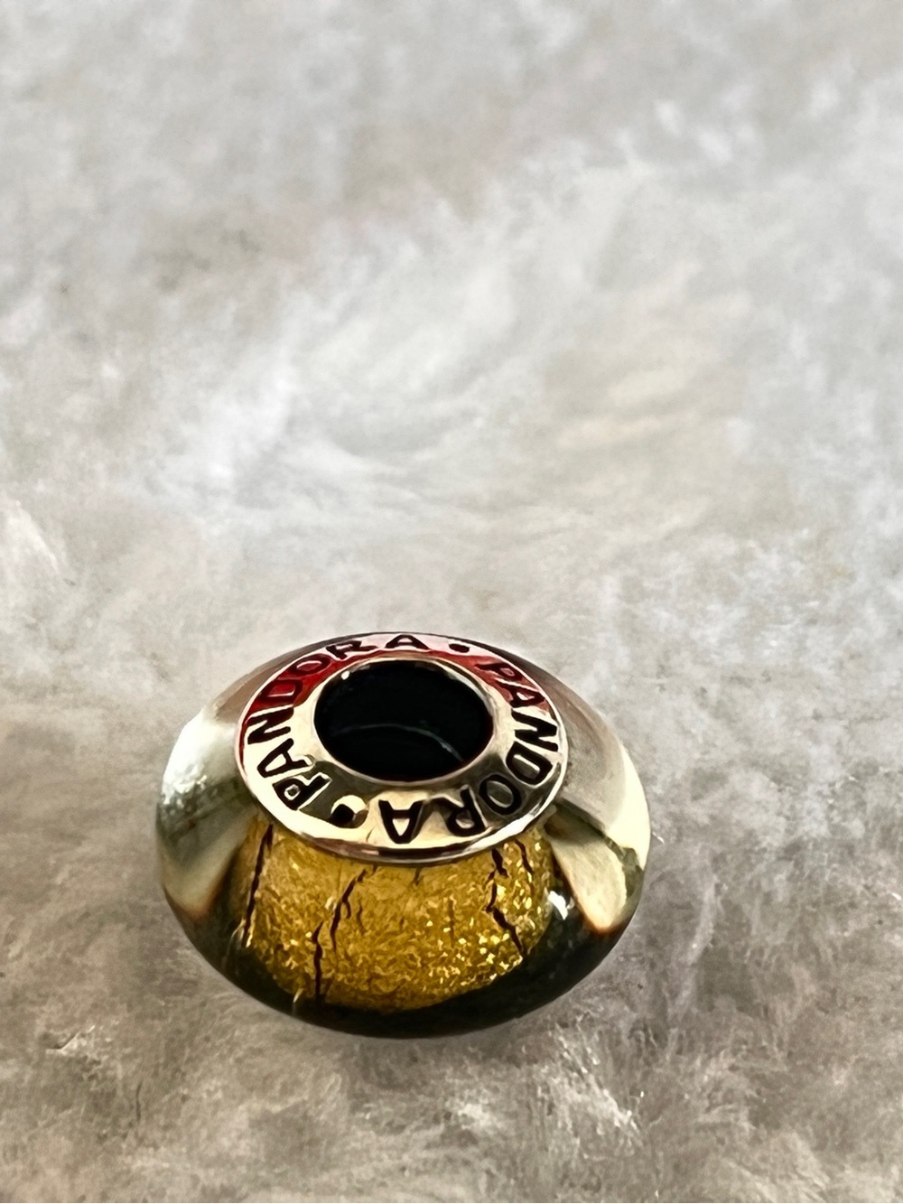 Pandora Silver Charm with Yellow Crackle Glass
